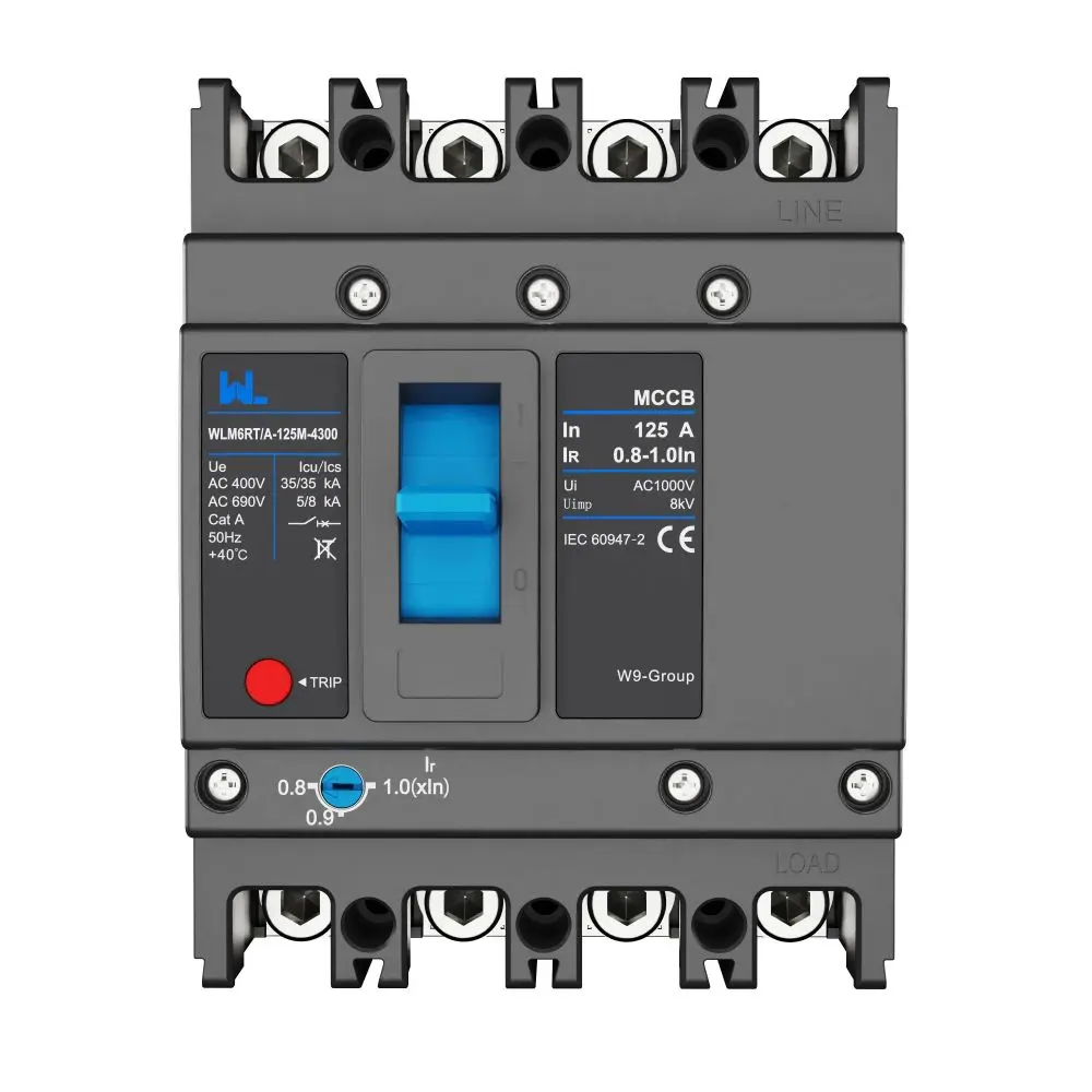 Adjustable Mccb WLM6RT-125A-3300 3P  WLM6RT Series thermal magnetic type mccb  400V/690V mccb 125A 3 Poles/4 Poles