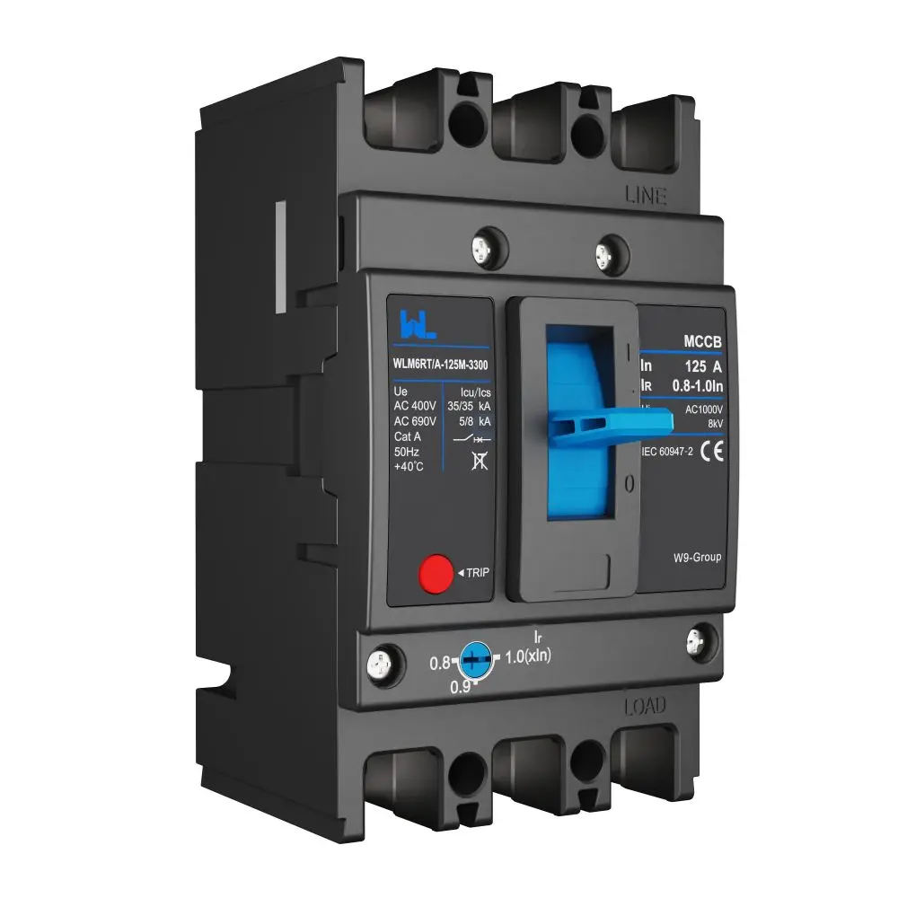 Adjustable Mccb WLM6RT-125A-3300 3P  WLM6RT Series thermal magnetic type mccb  400V/690V mccb 125A 3 Poles/4 Poles