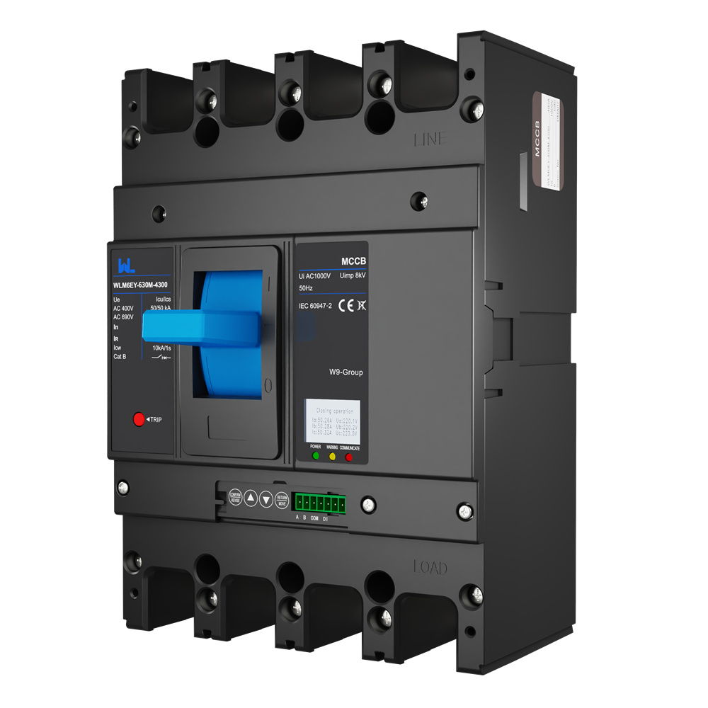 WLM6EY-630-3300 3P/4P  remote control mccb 400VAC 630A 3 Poles/4 Poles liquid crystal type  molded case breaker with Modbus RS485
