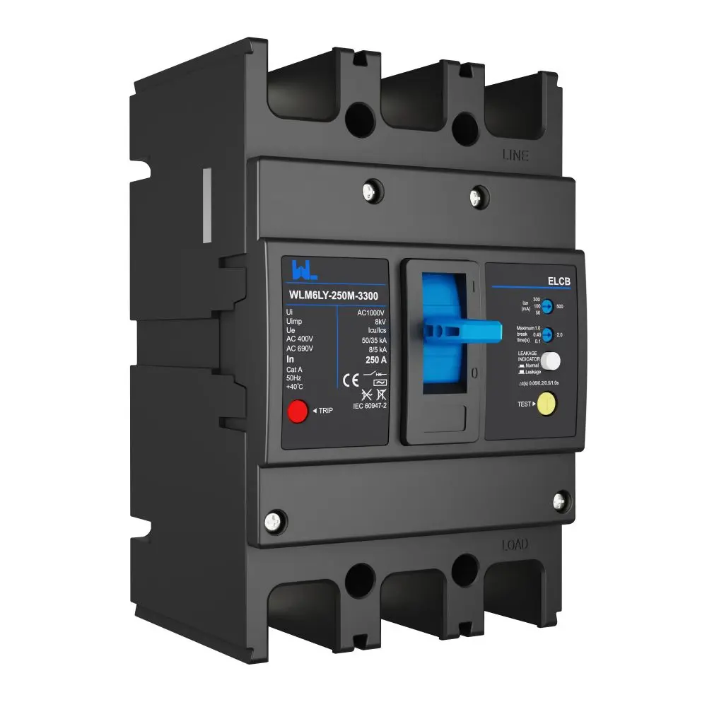 WLM6LY-250A-4300 4P   WLM6L Series earth leakage protection type Residual Current Circuit breaker 400V 250A 3 poles 4 Poles  mccb breaker