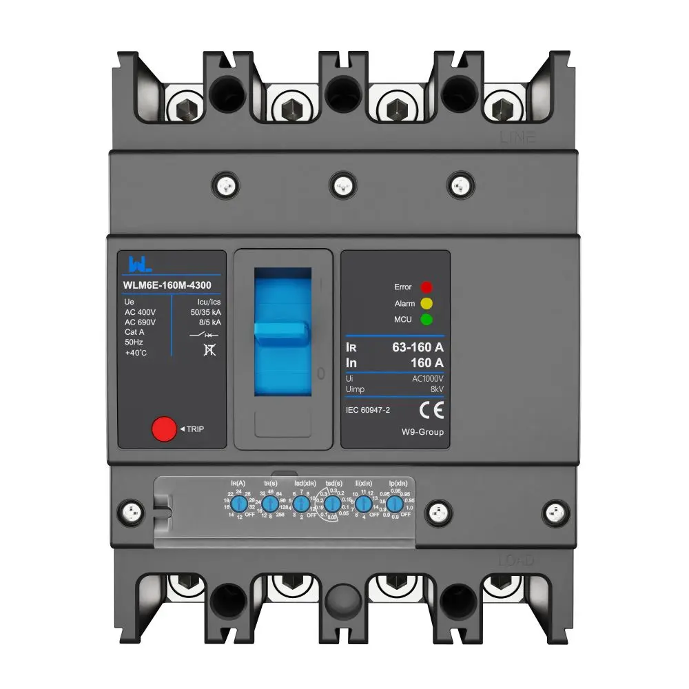 MCCB circuit breaker WLM6E-160A-3300 3P/4P WLM6E Series electronic circuit breaker lsig circuit breaker MCCB 125 A 3 Poles/4 Poles