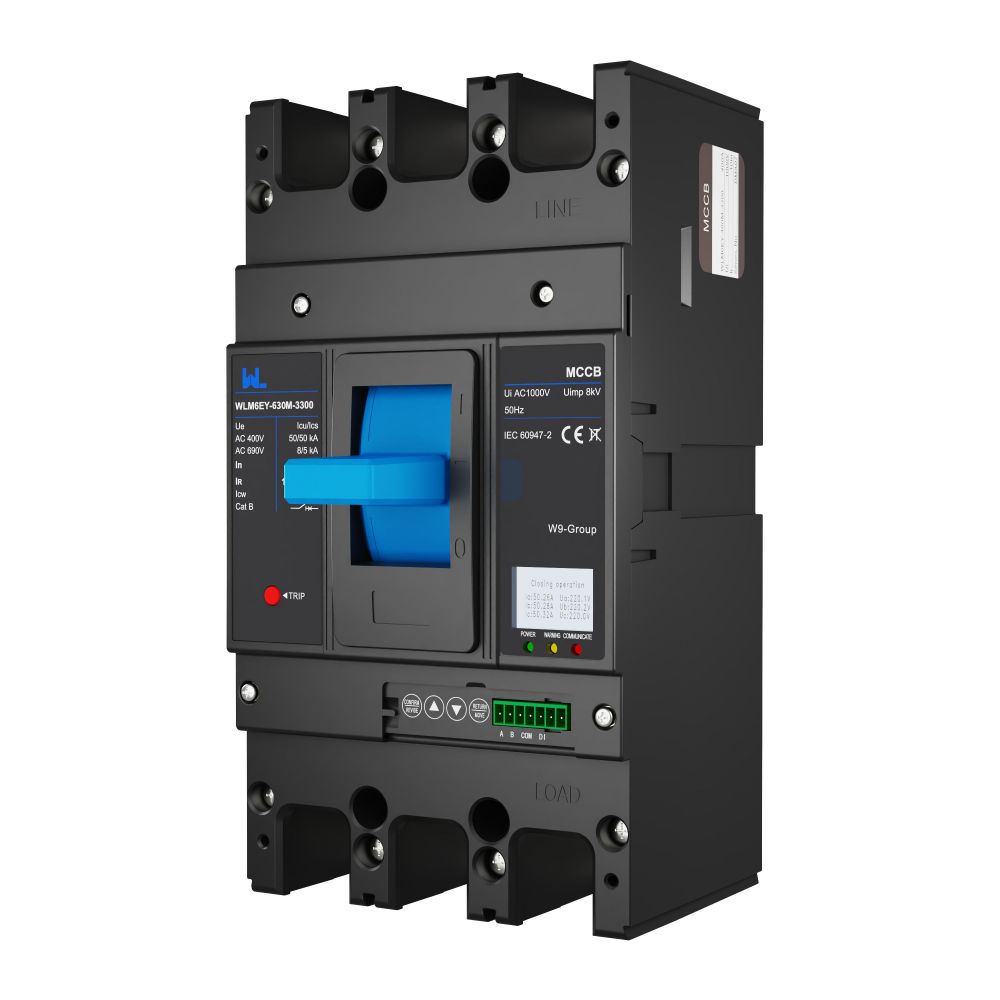 WLM6EY-630-3300 3P/4P  remote control mccb 400VAC 630A 3 Poles/4 Poles liquid crystal type  molded case breaker with Modbus RS485