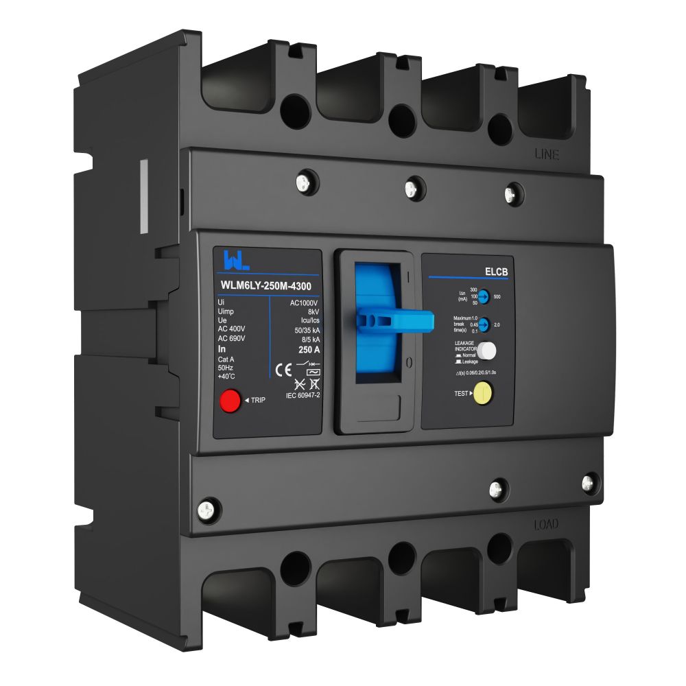 WLM6LY-250A-4300 4P   WLM6L Series earth leakage protection type Residual Current Circuit breaker 400V 250A 3 poles 4 Poles  mccb breaker