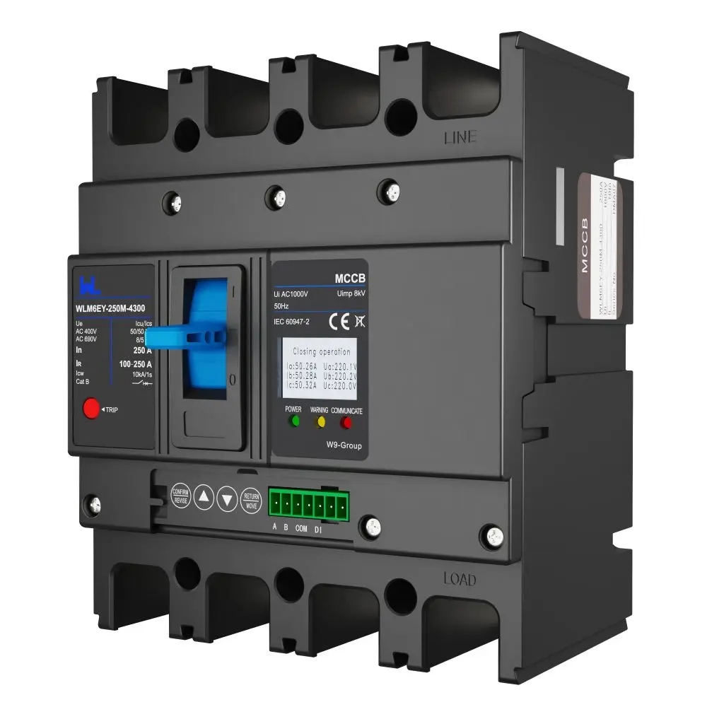 WLM6EY-250-3300 3P/4P smart home remote control mccb 400VAC 250A 3/4 Poles liquid crystal type with Modbus RS485