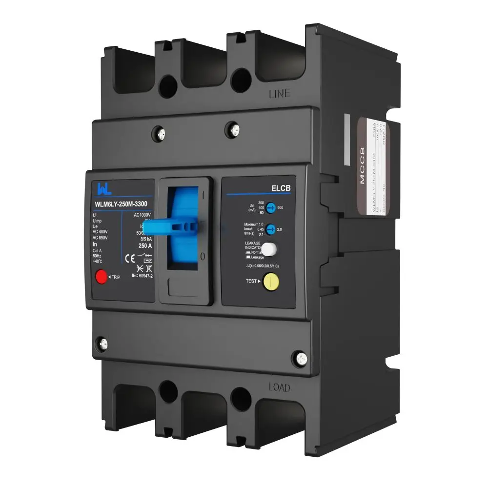 WLM6LY-250A-4300 4P   WLM6L Series earth leakage protection type Residual Current Circuit breaker 400V 250A 3 poles 4 Poles  mccb breaker