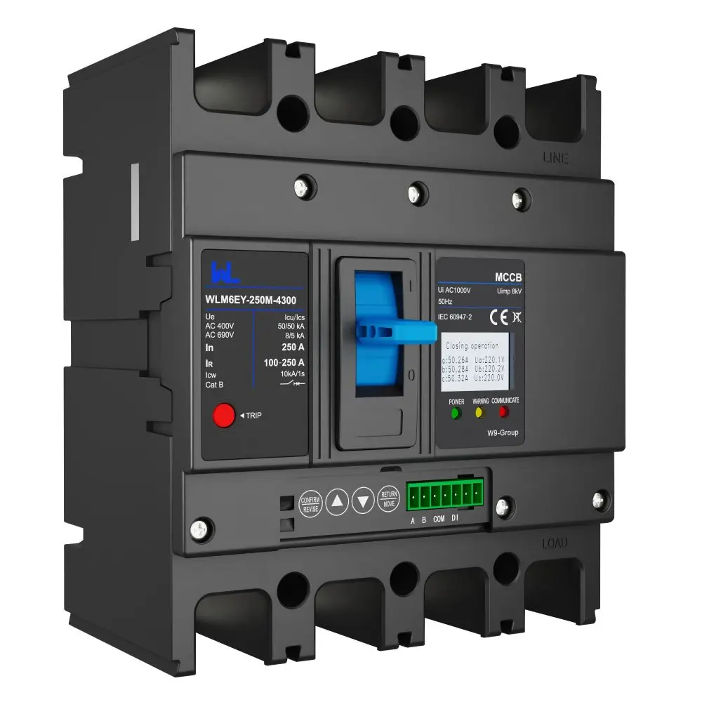 WLM6EY-250-3300 3P/4P smart home remote control mccb 400VAC 250A 3/4 Poles liquid crystal type with Modbus RS485