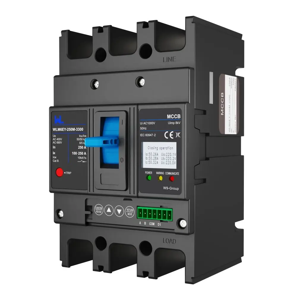 WLM6EY-250-3300 3P/4P smart home remote control mccb 400VAC 250A 3/4 Poles liquid crystal type with Modbus RS485