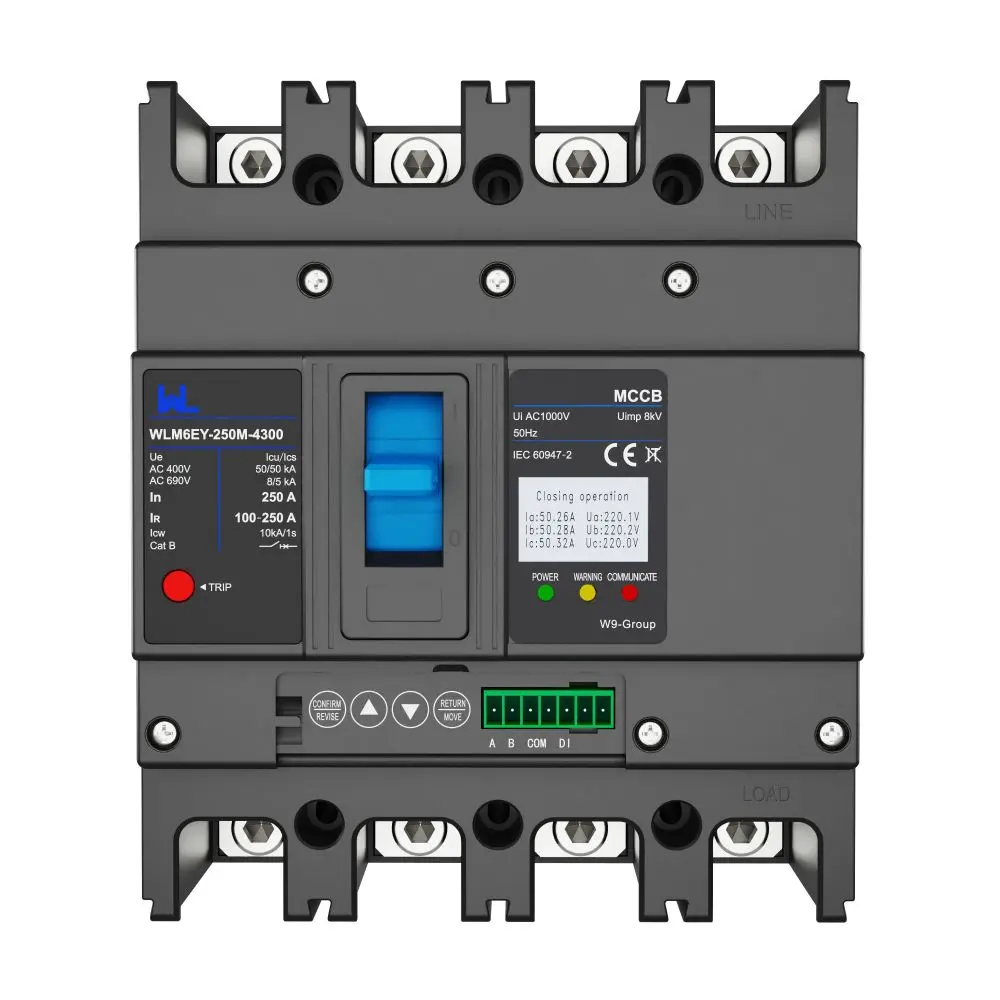 WLM6EY-250-3300 3P/4P smart home remote control mccb 400VAC 250A 3/4 Poles liquid crystal type with Modbus RS485