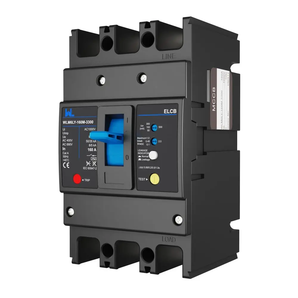 WLM6LY-160A-4300 4P WLM6L Series RCCB earth leakage protection type MCCB 400V 160A 3 poles 4 Poles  mccb breaker