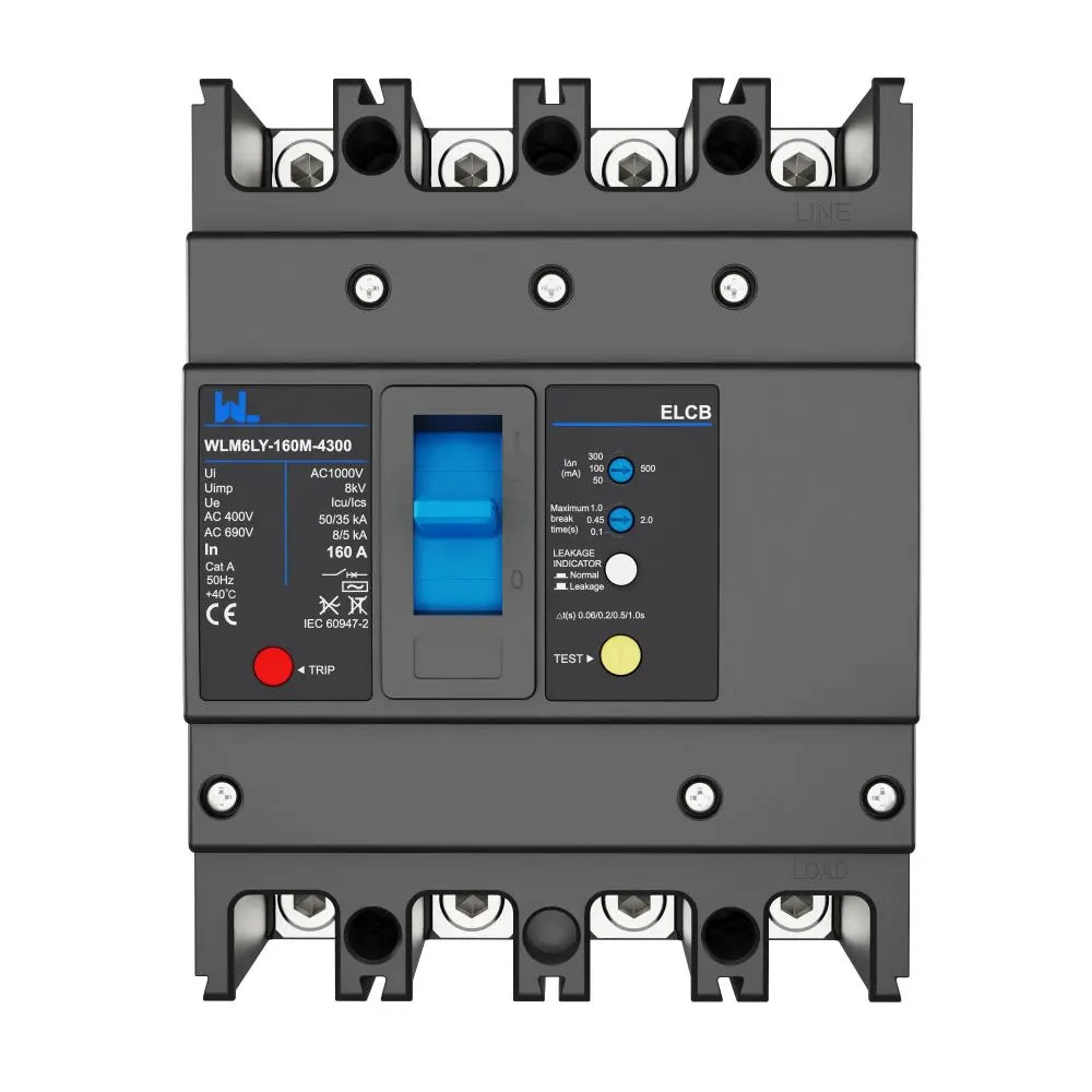 WLM6LY-160A-4300 4P WLM6L Series RCCB earth leakage protection type MCCB 400V 160A 3 poles 4 Poles  mccb breaker