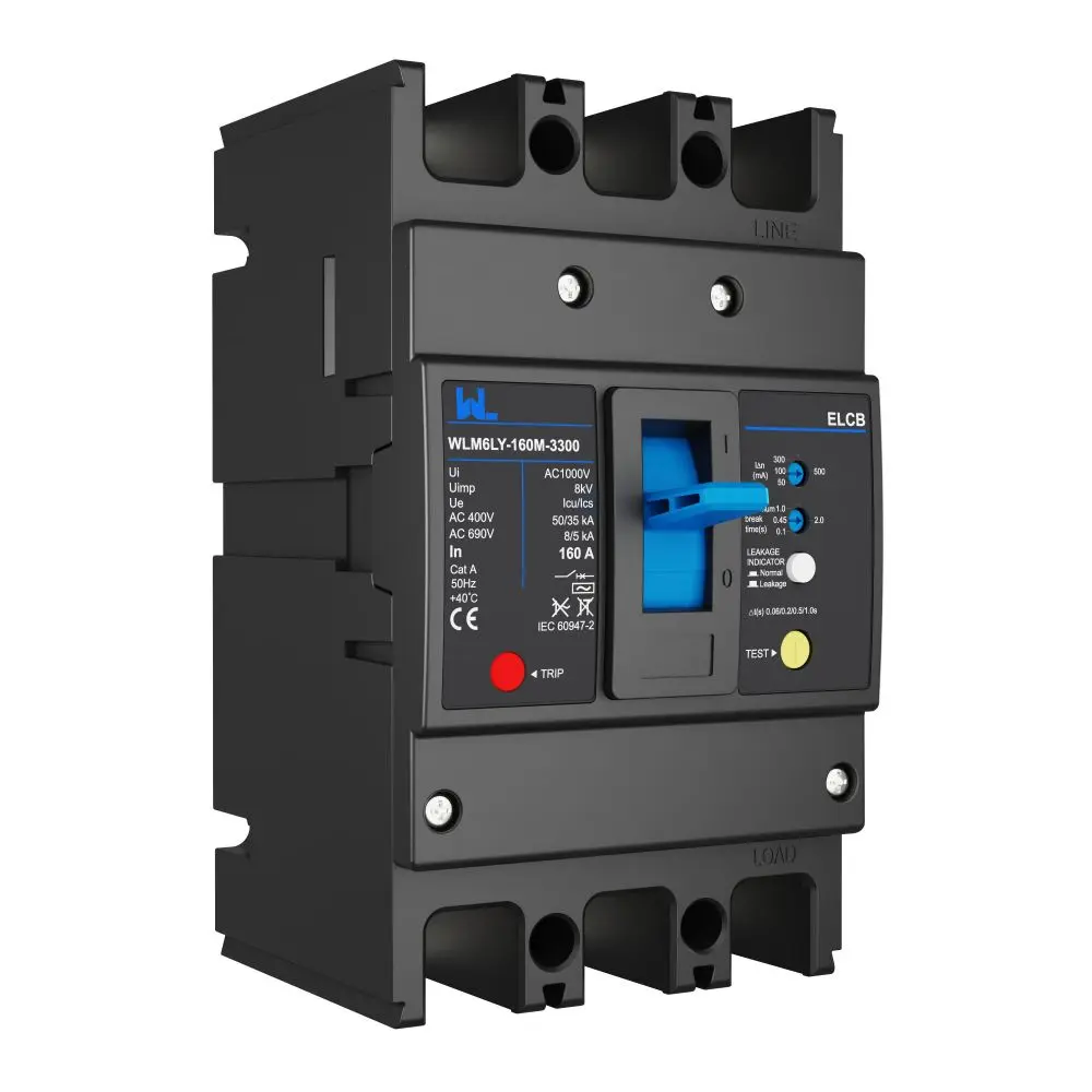 WLM6LY-160A-4300 4P WLM6L Series RCCB earth leakage protection type MCCB 400V 160A 3 poles 4 Poles  mccb breaker