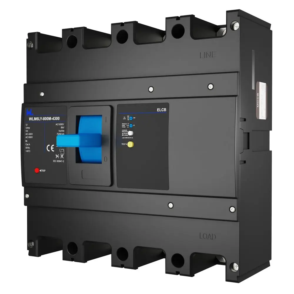 WLM6LY-800A-4300 4P   WLM6L Series earth leakage protection type RCCB 400V 800A 3 poles 4 Poles  mccb breaker