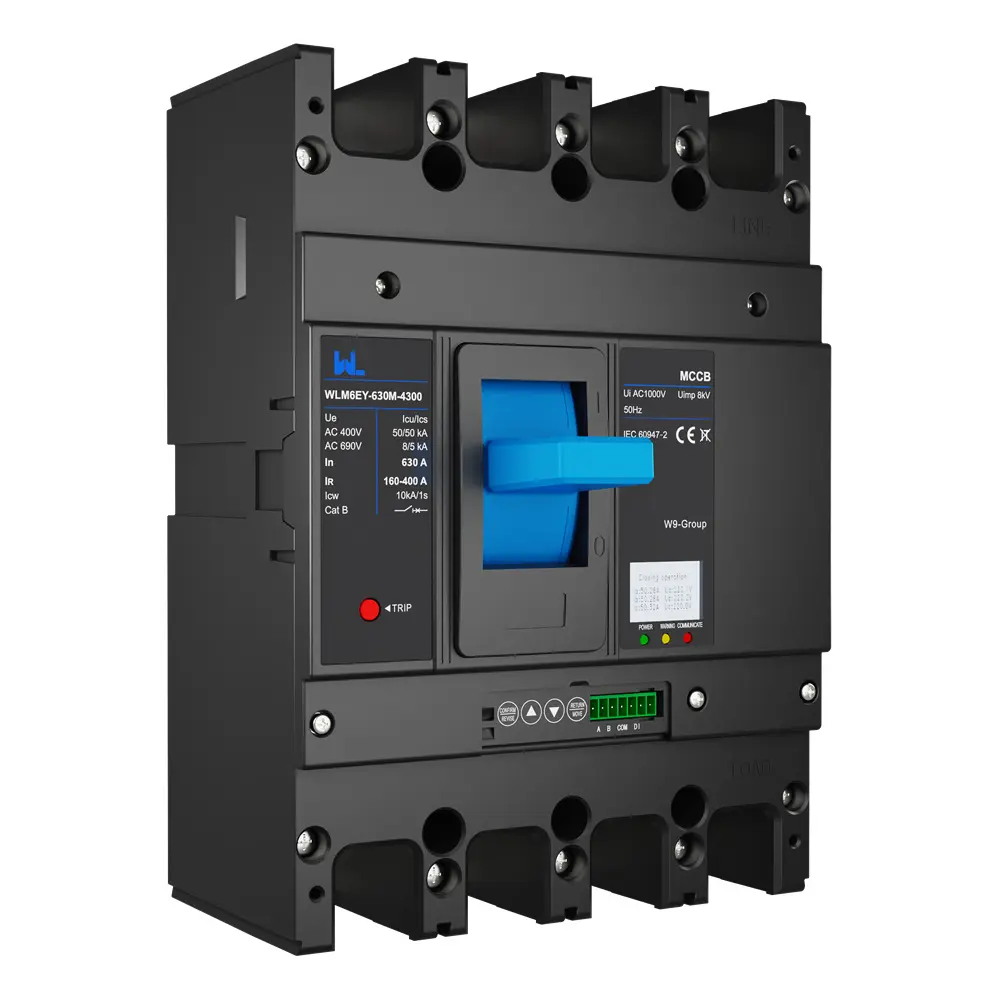 WLM6EY-630-3300 3P/4P  remote control mccb 400VAC 630A 3 Poles/4 Poles liquid crystal type  molded case breaker with Modbus RS485