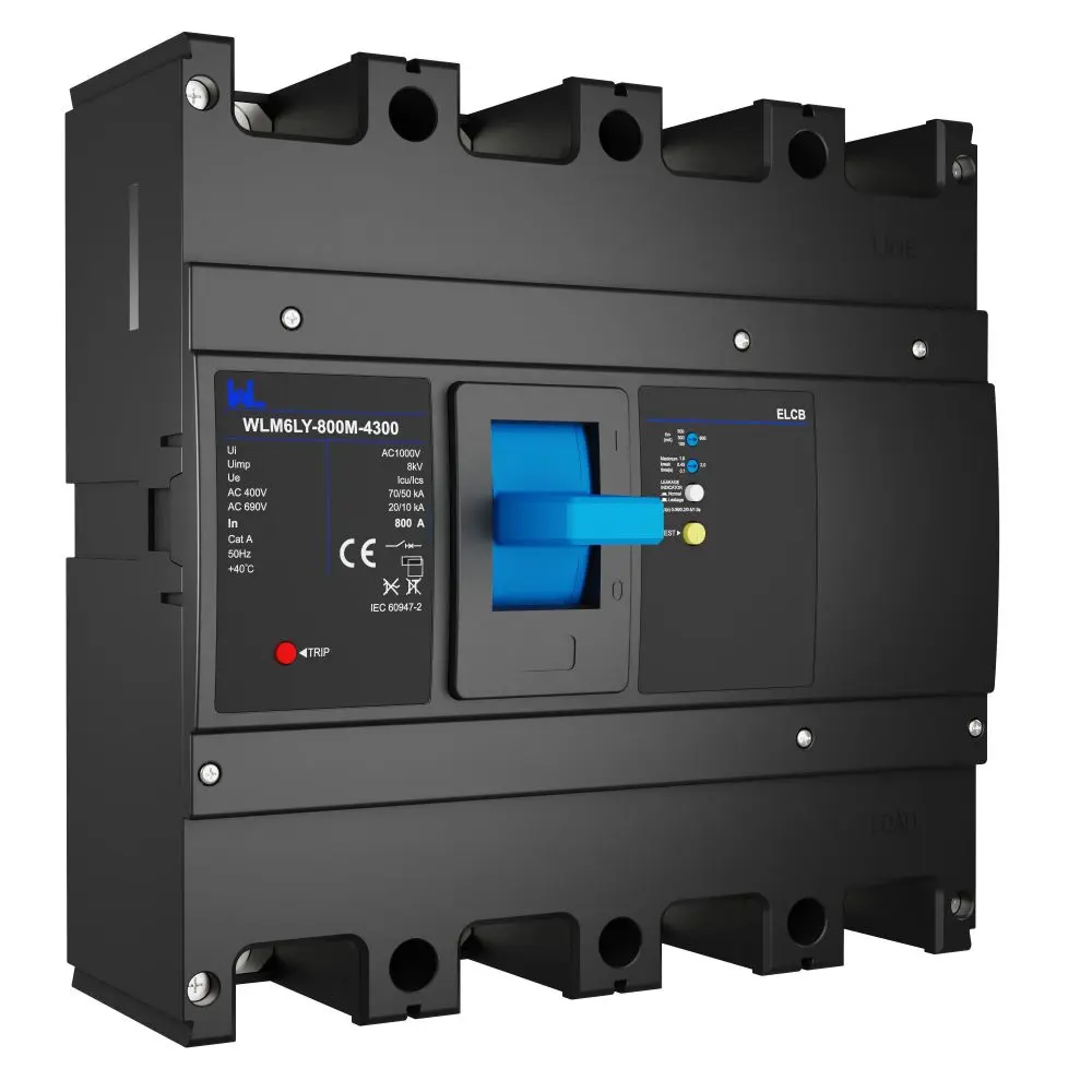 WLM6LY-800A-4300 4P   WLM6L Series earth leakage protection type RCCB 400V 800A 3 poles 4 Poles  mccb breaker