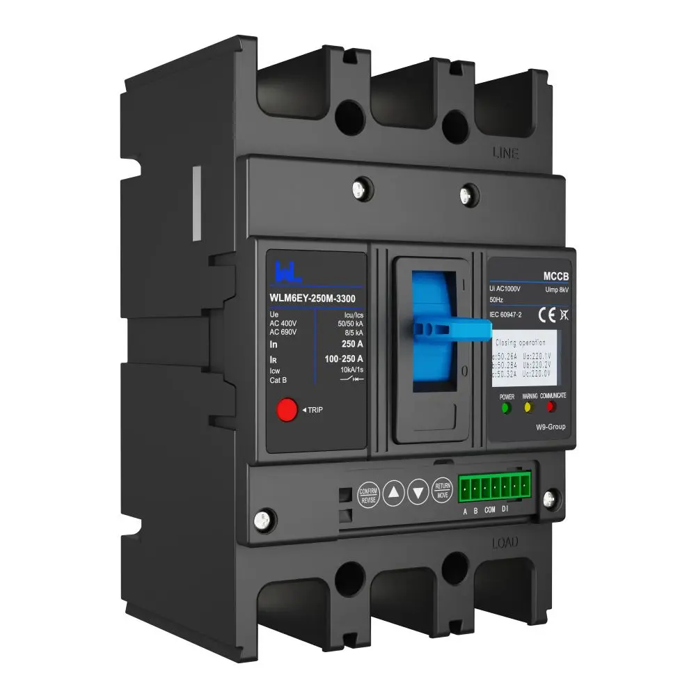 WLM6EY-250-3300 3P/4P smart home remote control mccb 400VAC 250A 3/4 Poles liquid crystal type with Modbus RS485